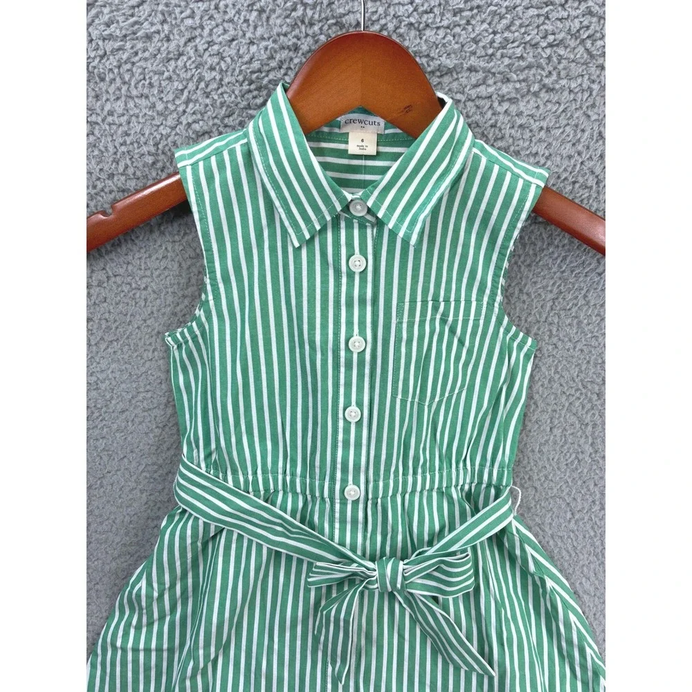 Crewcuts Sleeveless Shirt Dress Girls 6 Green White Striped Preppy Casual NWT